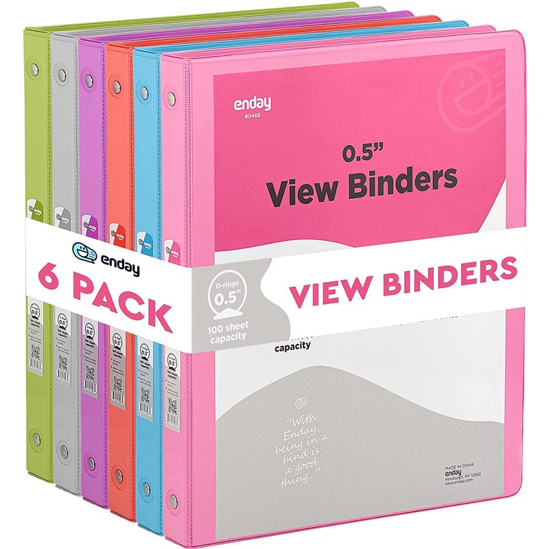 Multicolor 3 Ring Binders with Pockets - Office, School, Home Organization - 6 Pack