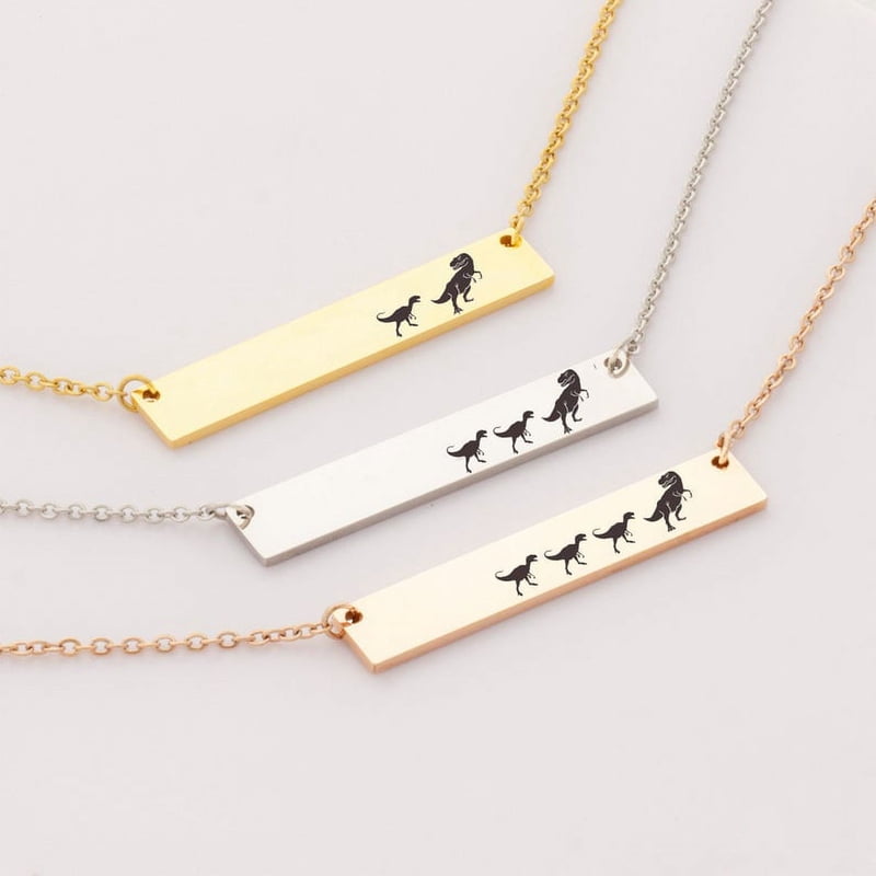 Engravable Dinosaur Family Necklace - Mom & Baby Family Jewelry - Personalized Gift for Her