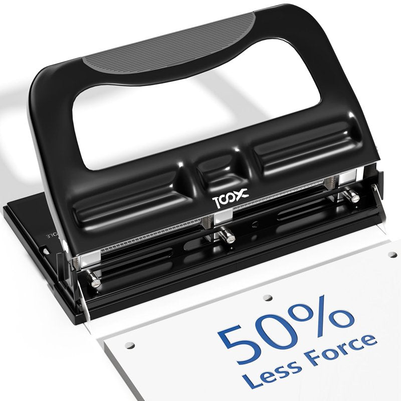 Heavy Duty 3 Hole Punch for Office & School - Adjustable 40 Sheet Capacity Metal Black