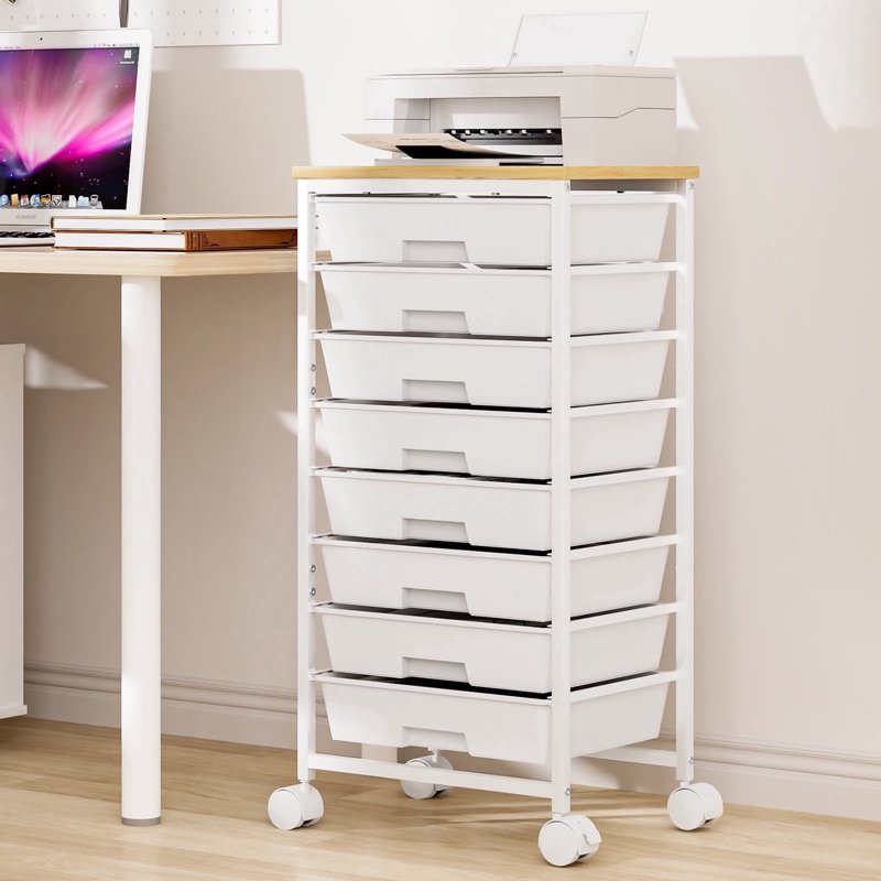 8-Drawer Rolling Utility Cart with Lockable Wheels and Spacious Storage