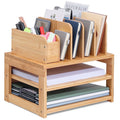 Bamboo Desk Organizer with File Holder & Adjustable Pen Slots – 3-Tier Office Storage