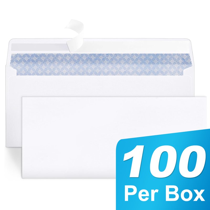 100 White #10 Mailing Envelopes with Self-Seal Privacy Tint - Business Use