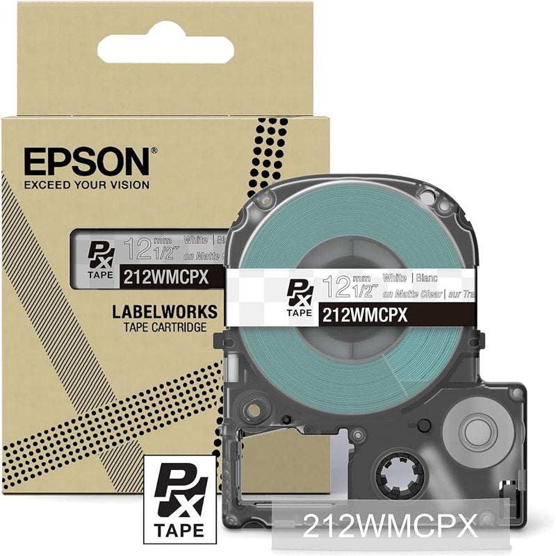 Industrial Polyester Label Tape for Label Makers 1/2" x 26 ft - White on Matte Clear