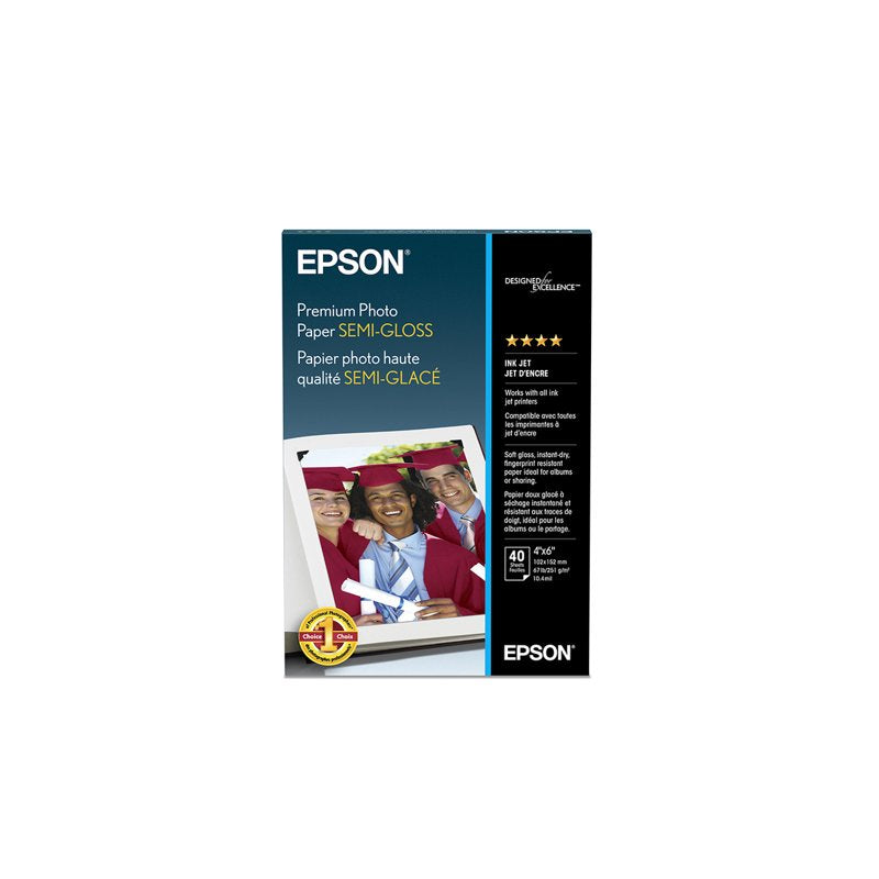 Epson Premium Photo Paper Semi-Gloss 4x6 Inches, 40 Sheets - High-Quality Inkjet Printing