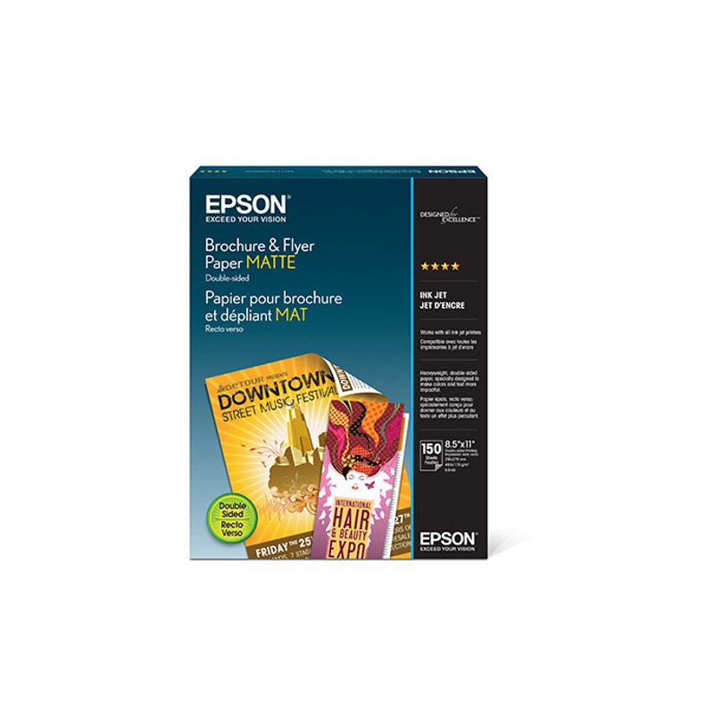 Epson Matte Brochure & Flyer Paper 8.5x11 Inches, 150 Sheets - Double-Sided Heavyweight Print Paper