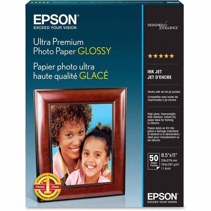 Epson Ultra Premium Glossy Photo Paper 8.5x11 inches, 50 Sheets