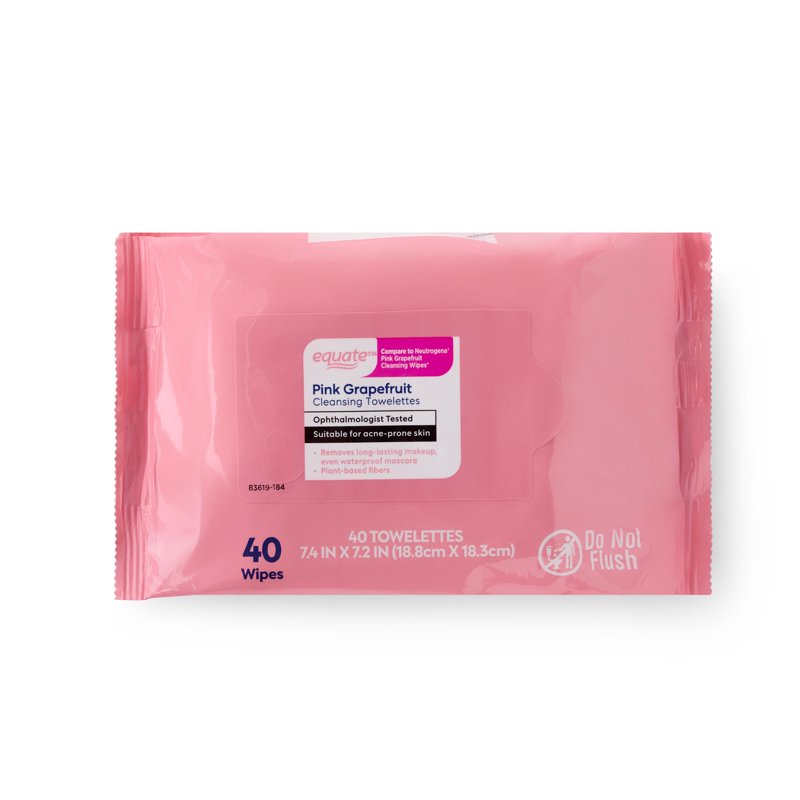 Pink Grapefruit Cleansing Towelettes - Refreshing Makeup Remover, 40 Count