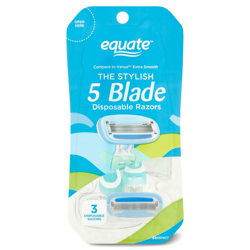 Disposable 5-Blade Women's Razors with Lubricating Sheath - Blue, Pack of 6 or 3
