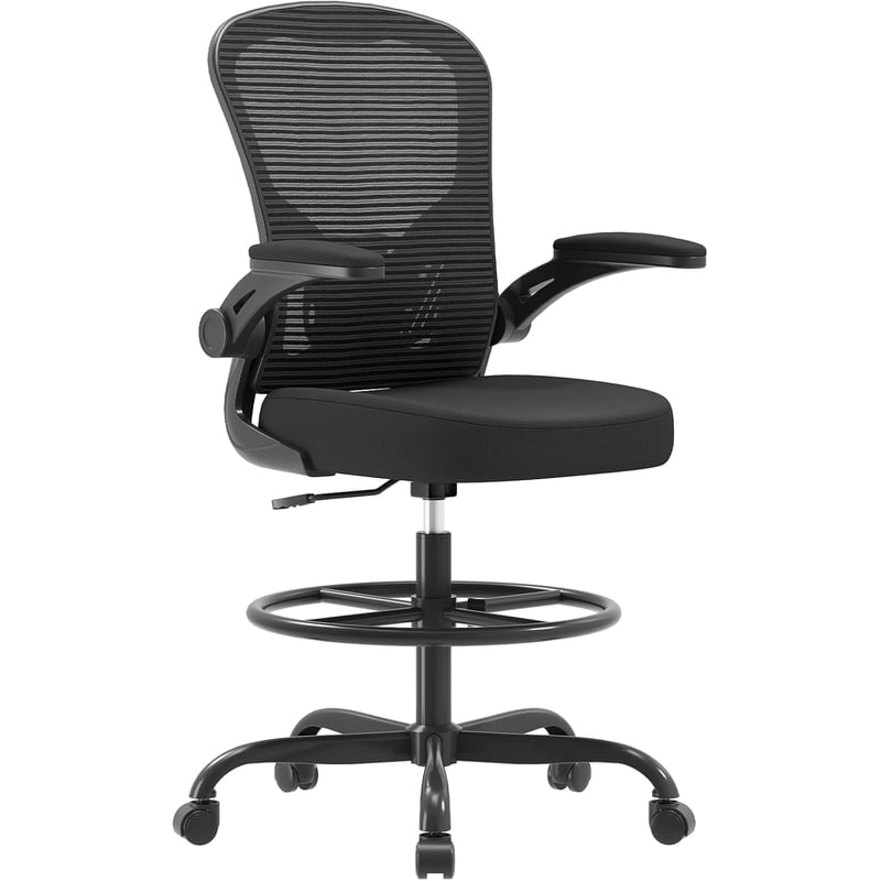 Ergonomic Tall Office Drafting Chair with Flip-Up Armrests & Lumbar Support
