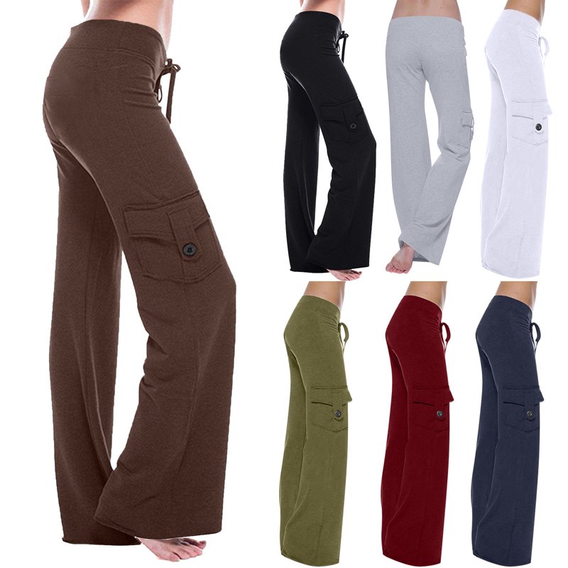 Women's Plus Size Cargo Pants with Pockets - Lightweight Elastic Waist Yoga & Workout Trousers