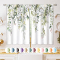 Eucalyptus Botanical Leaf Window Curtains for Kitchen & Bathroom - Sage Green, Blue, Burgundy, Gray - 27.5x39 Inch, Set of 2