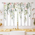 Botanical Eucalyptus and Pink Rose Kitchen Window Curtains - Small Tier Drapes 27.9x39 inch