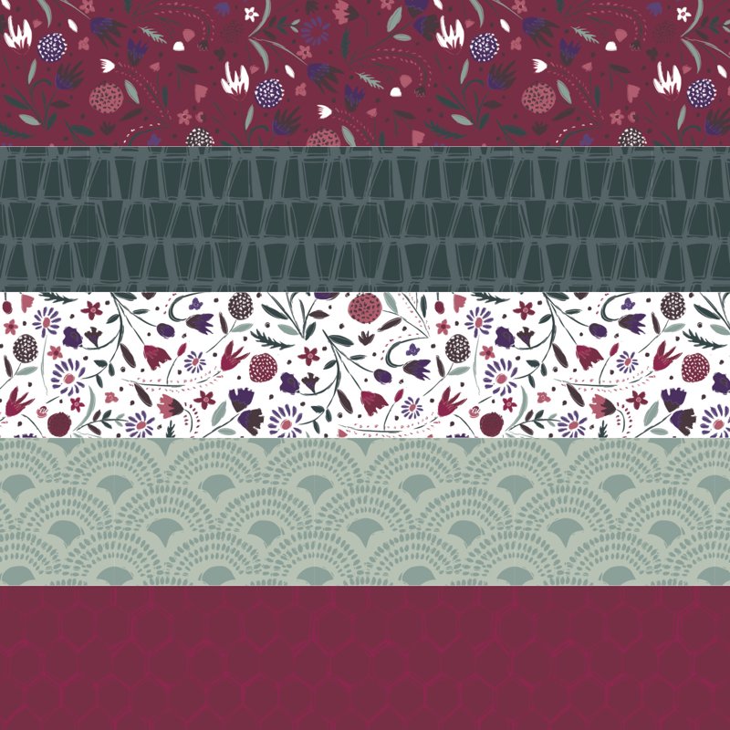 Wild Hearts Cotton Fabric Bundle - 5 Fat Quarters for Quilting & Sewing