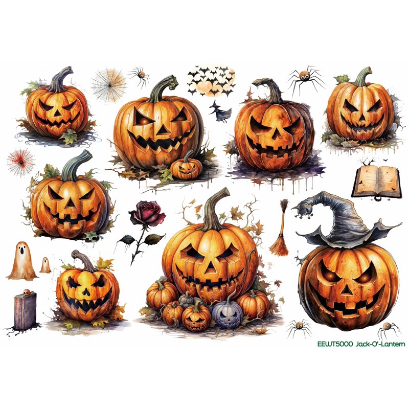 Halloween Water Transfer Decals for Craft on Ceramic, Glass, Wood & More - Jack-O'-Lantern Design