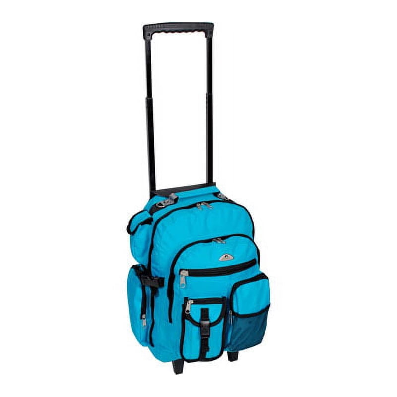 Unisex Deluxe Rolling Backpack with Wheels 13.5x18.5x7 Turquoise