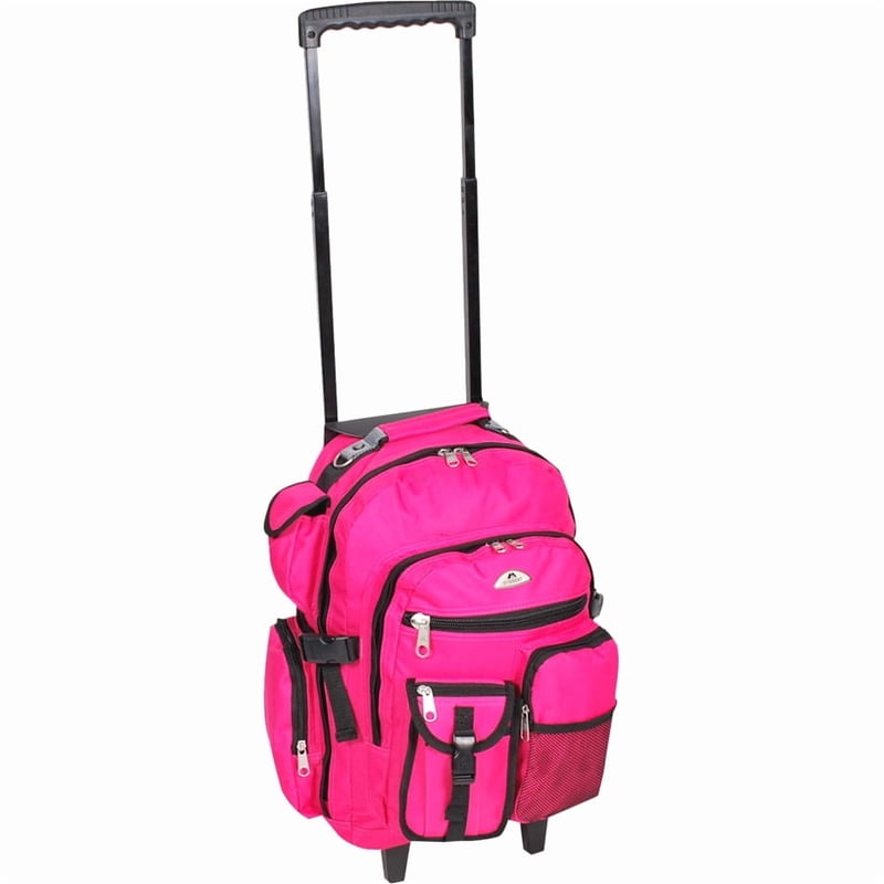 Wheeled Travel Backpack with Padded Straps Hot Pink 18.5x13.5x7 Inches