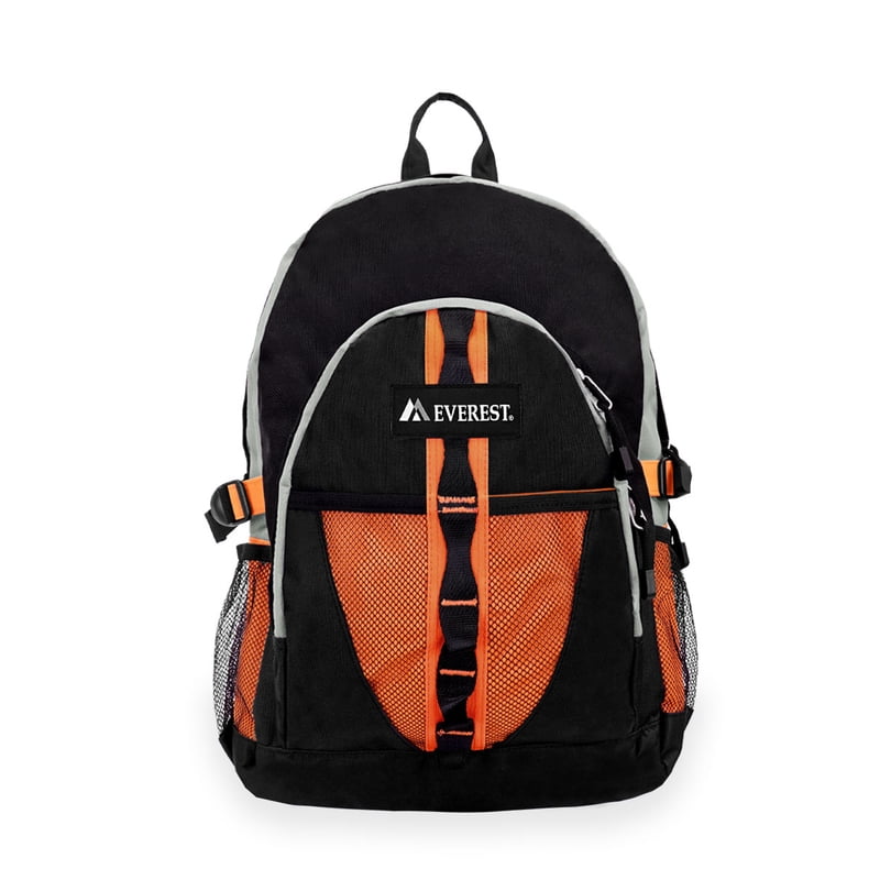 Unisex Backpack with Dual Mesh Pockets 19 Inch Orange Gray Black