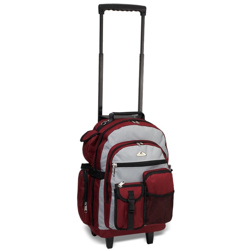 Unisex Deluxe Wheeled Travel Backpack 13.5x21x12 Burgundy Gray