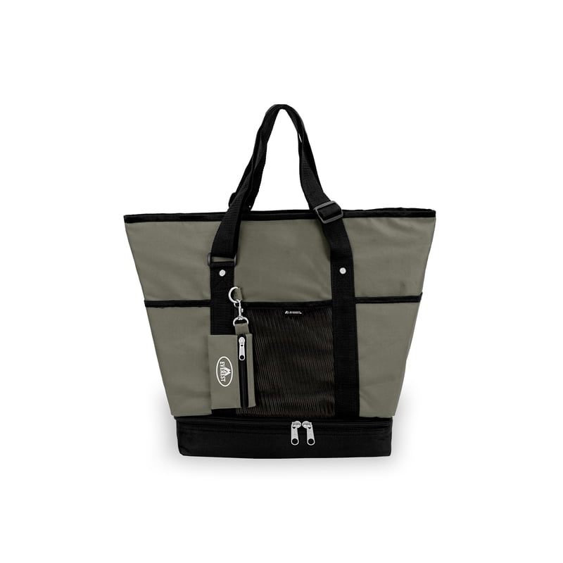 Unisex Deluxe Shopping Tote Bag with Water Bottle Holder and Bottom Compartment