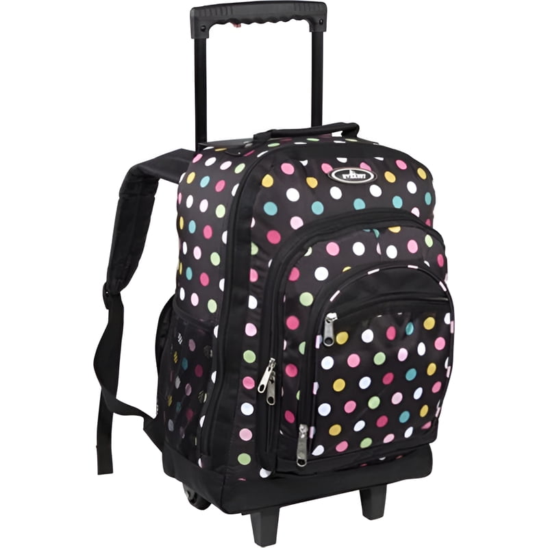 Wheeled Pattern Backpack with Large Main Compartment and Front Pockets