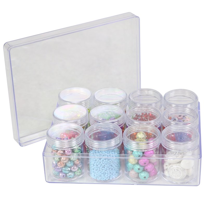 12-Unit Clear Plastic Beading Storage Box with Removable Jars