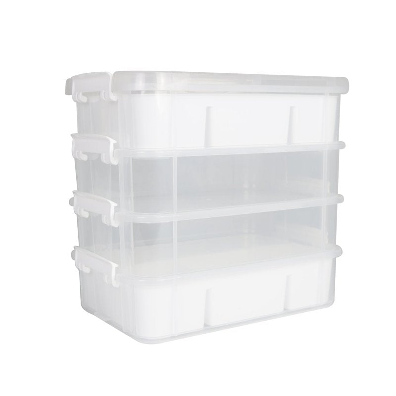 Stackable Craft Organizer Box - Clear 4-Tier Plastic Storage for Art Supplies