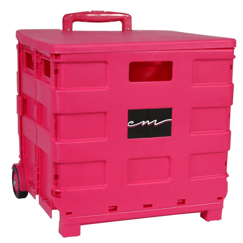Collapsible Rolling Craft Cart with Lid - Pink, Portable Storage Trolley