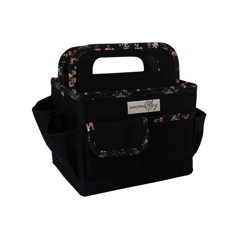 Collapsible Desktop Craft Organizer Caddy - Black Floral Storage Tote