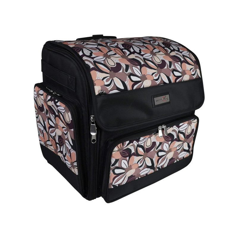 Collapsible Rolling Scrapbook Case with Organizer - Brown Floral