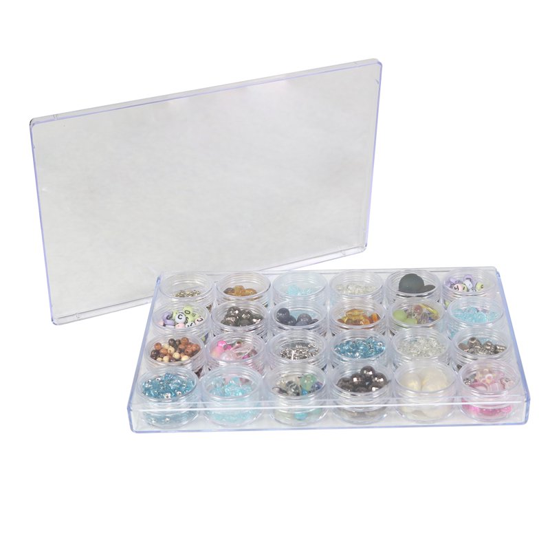 Plastic Bead Storage Case with 24 Removable Jars - Clear Craft Organizer