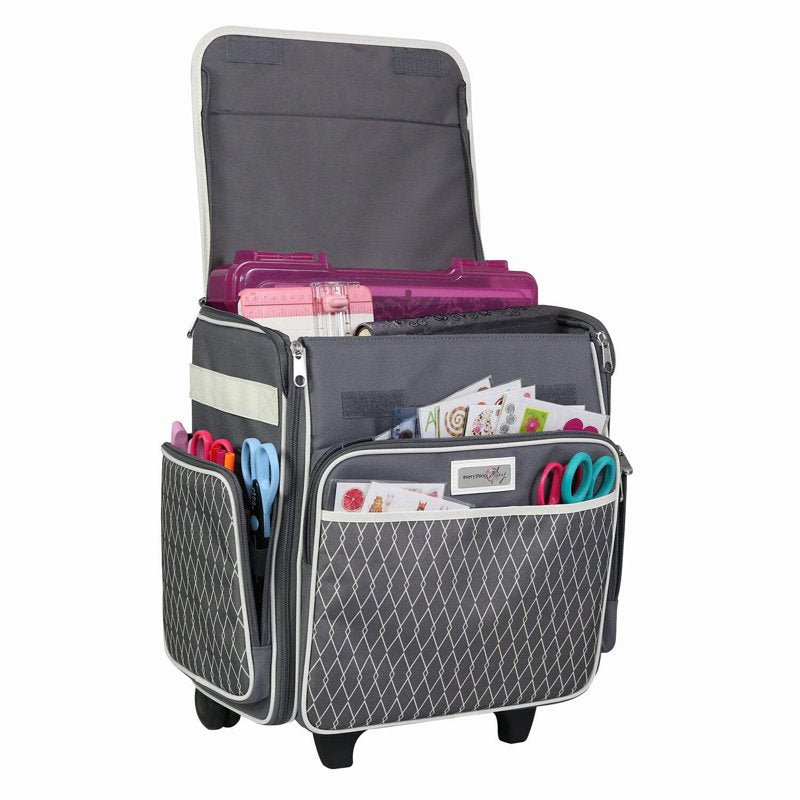 Foldable Rolling Scrapbook Case with Locking Handle, Large Capacity, Travel-Friendly