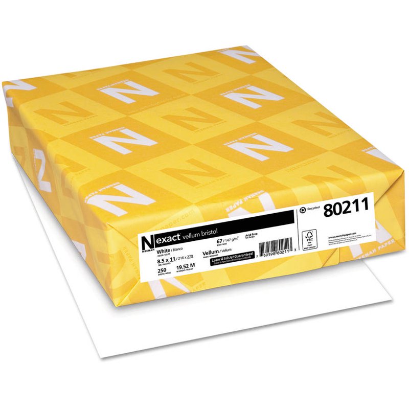 Vellum Bristol Cover Stock Paper 67 lb 94 Bright White 8.5x11 250 Sheets