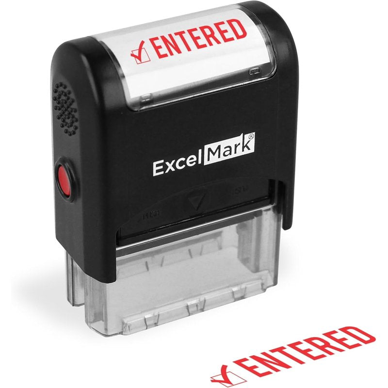 Self-Inking Entered Rubber Stamp with Red Ink for Office Use - 9/16"x 1-1/2"