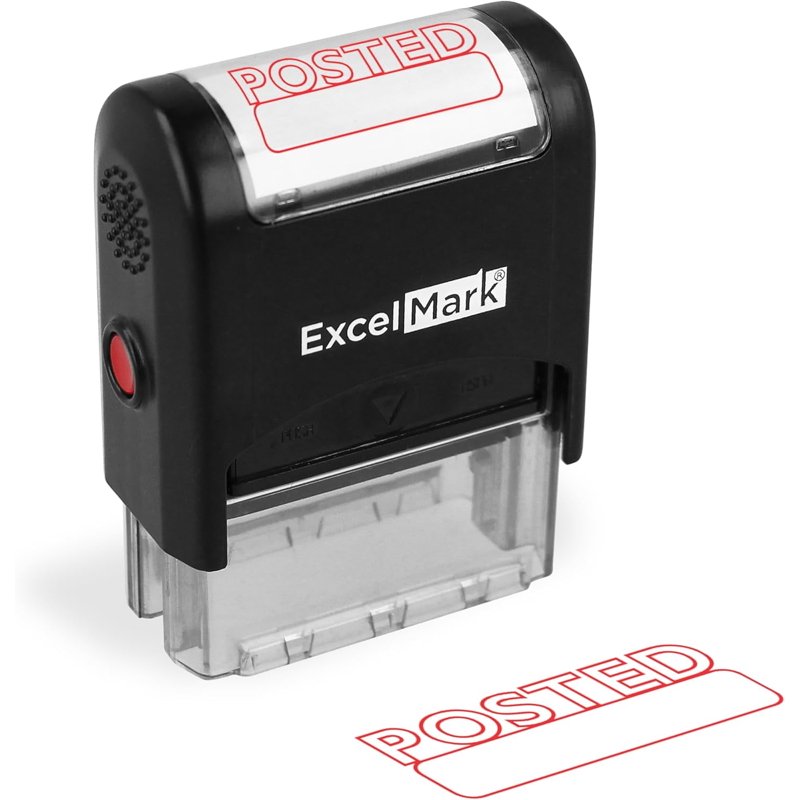 Self-Inking Rubber Stamp for Office Use - Red Posted Stamp 9/16" x 1-1/2"