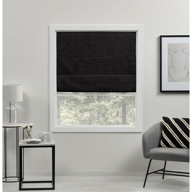 Blackout Roman Shade - Linen Look Cordless Window Treatment, 31x64