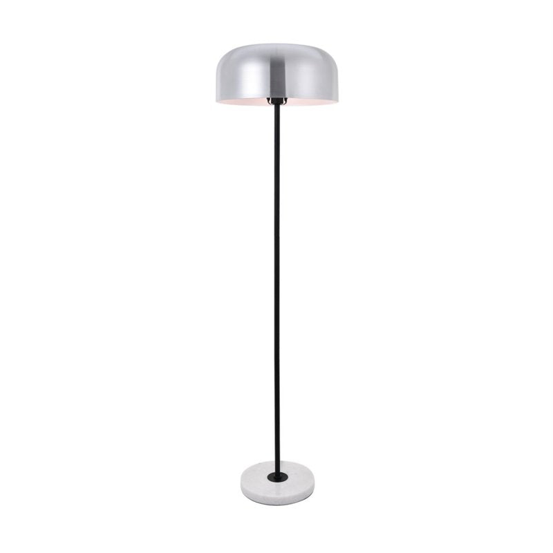 Contemporary Brushed Nickel Floor Lamp with Marble Base & Dome Shade