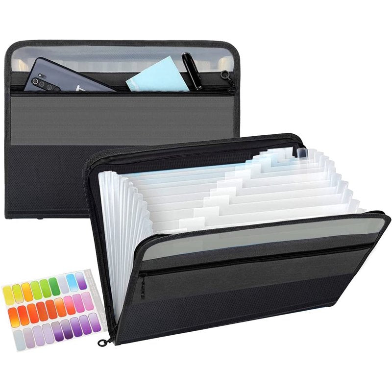 13-Pocket Expanding File Folder with Zipper Closure - Portable Document Organizer