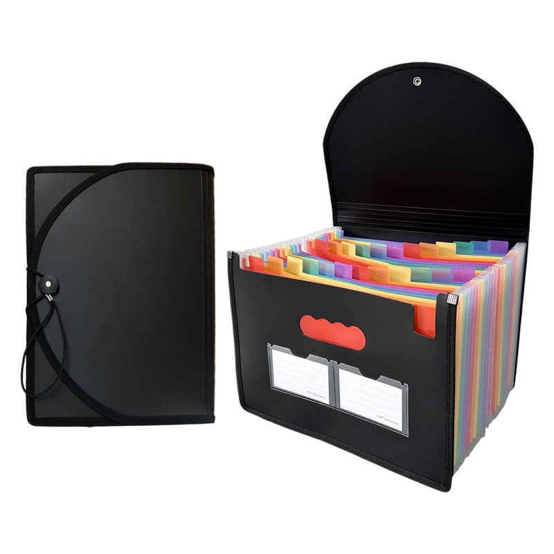 Expanding File Folder with 25 Pockets A-Z Labels Portable Organizers Black
