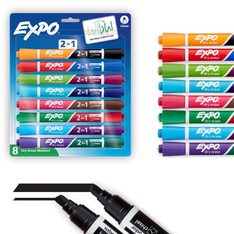 Expo Dual Ended Low Odor Assorted Chisel Markers - 16 Count