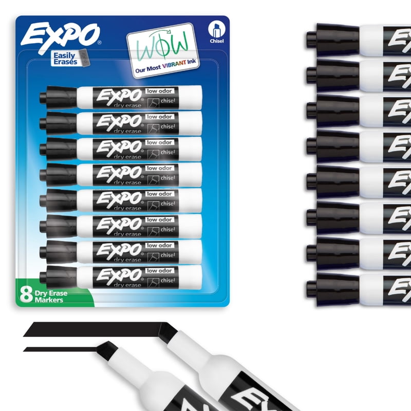 Dry Erase Markers with Chisel Tip - Black, 8 Pack for Whiteboards & Surfaces