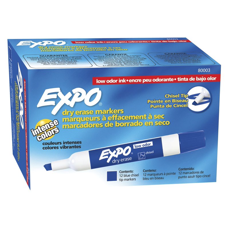 Expo Low Odor Dry Erase Markers - Chisel Tip, Blue, 12 Count