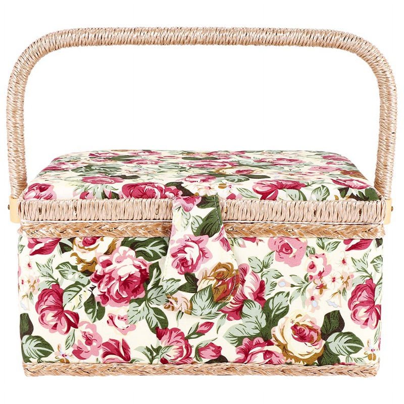 Large Vintage Sewing Basket with Compartments for Needles Thread and Supplies