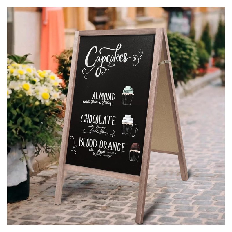 Large Wooden Double-Sided Chalkboard Sign 40 x 22 Inches A-Frame Menu Board for Restaurant & Business