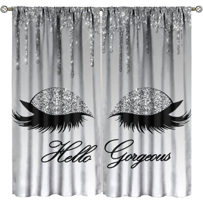Blackout Curtain Panels with Silver Glitter Twinkle Design - Modern Bedroom & Living Room Decor