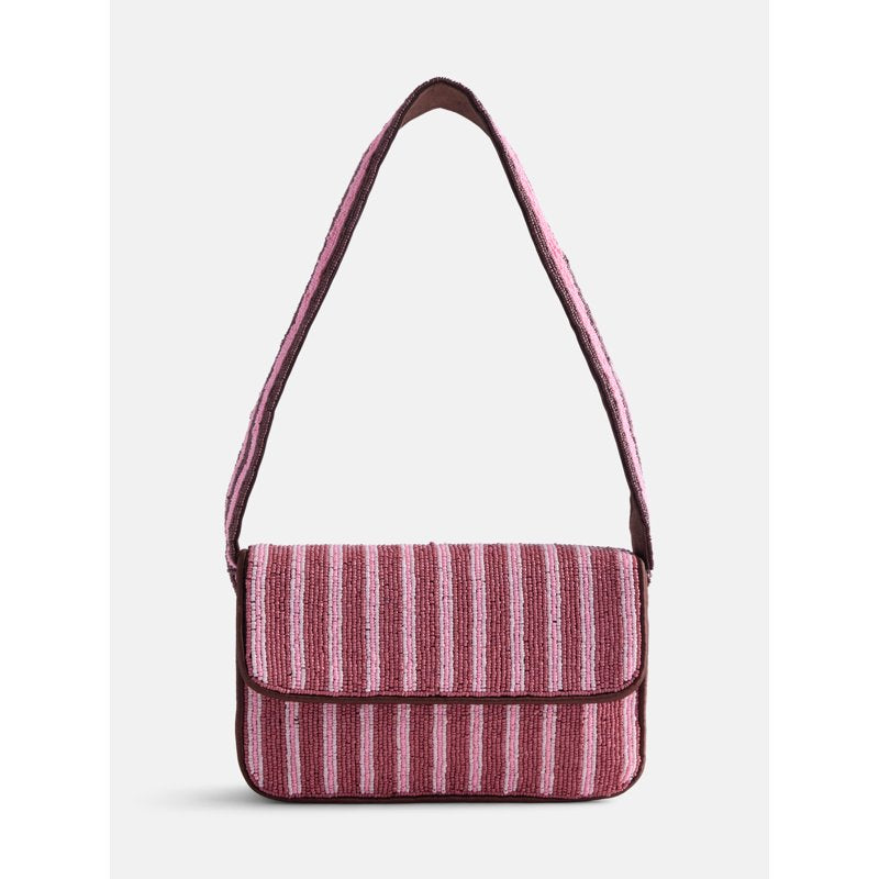 Beaded Striped Shoulder Bag for Women - Pink, Blue, Multi, Maroon