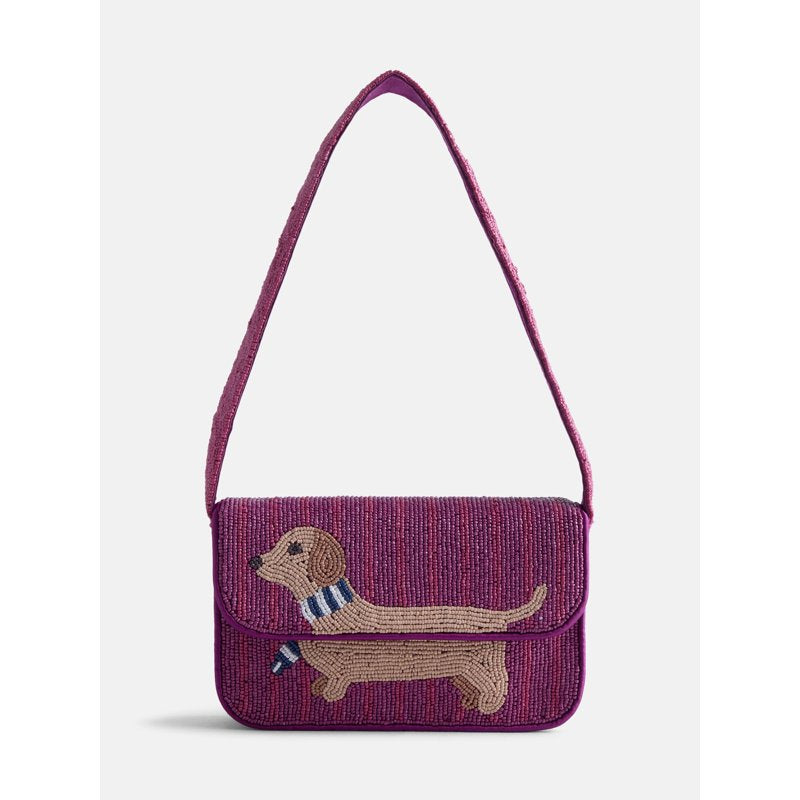 Women's Beaded Dachshund Shoulder Bag - Playful Trendy Handbag