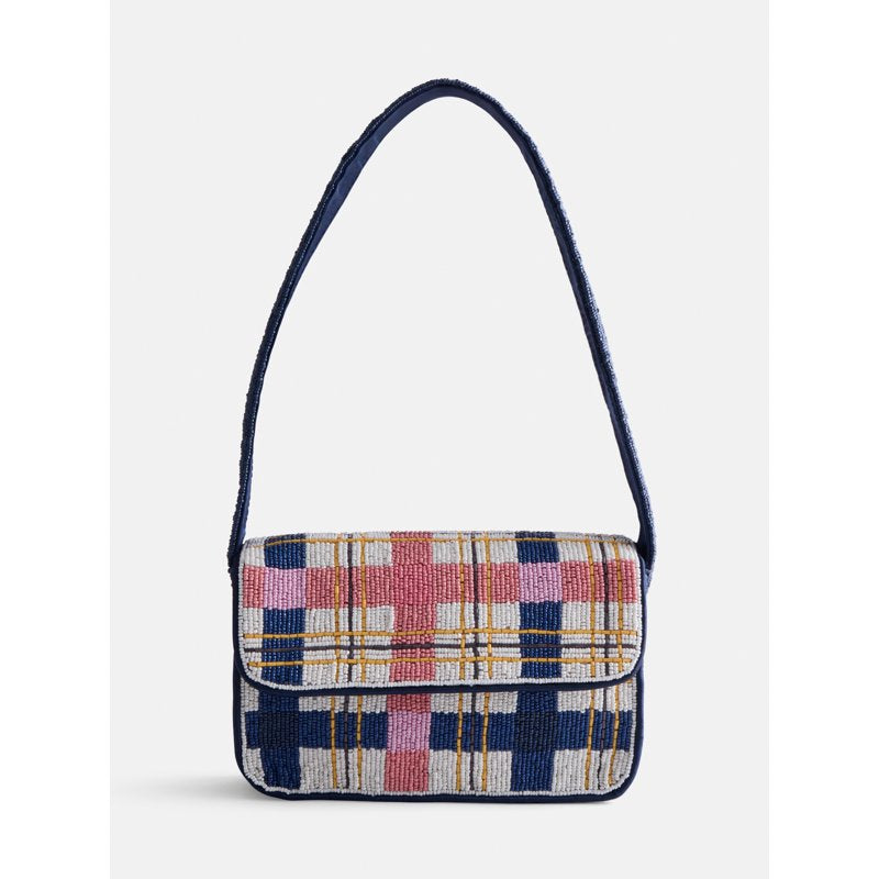Multi-Color Beaded Plaid Shoulder Bag for Women - Spacious & Stylish