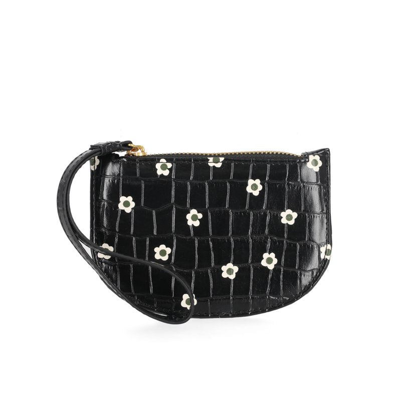 Women's Croco Textured Wristlet Wallet with Zipper & Strap