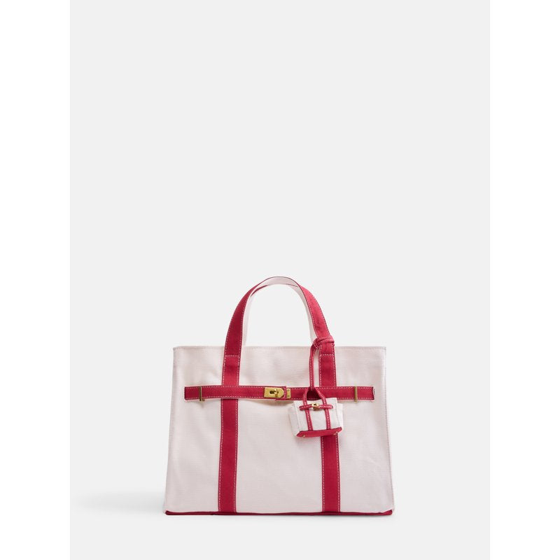 Canvas Tote Handbag for Women with Charm and Contrast Trim