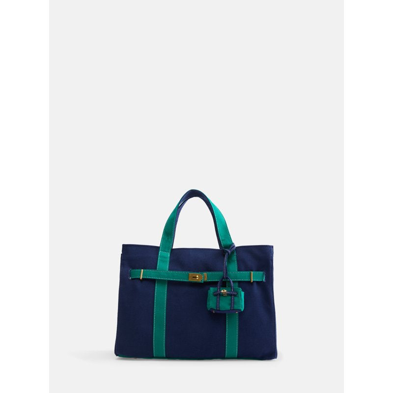 Women's Canvas Tote Bag with Charm - Multiple Colors